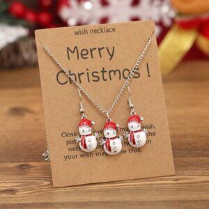 3pcs/Set Christmas Snowman. Necklace w/Matching Earrings.